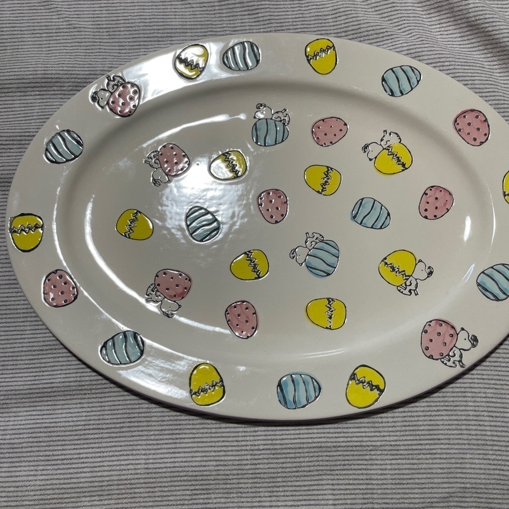Peanuts Snoopy Easter Eggs Spring Serving Tray Platter Oval Pastel Colors 14”